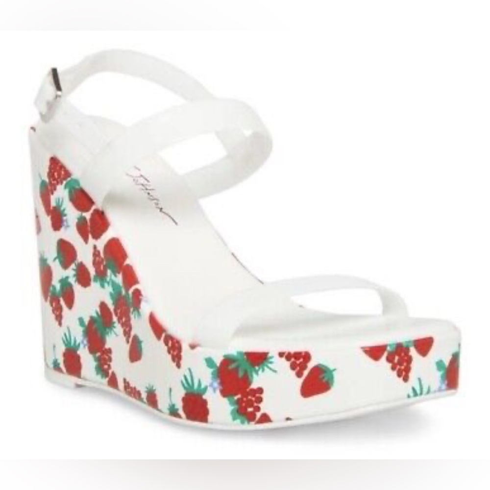 Betty Johnson Strawberry heel white wedge sandals